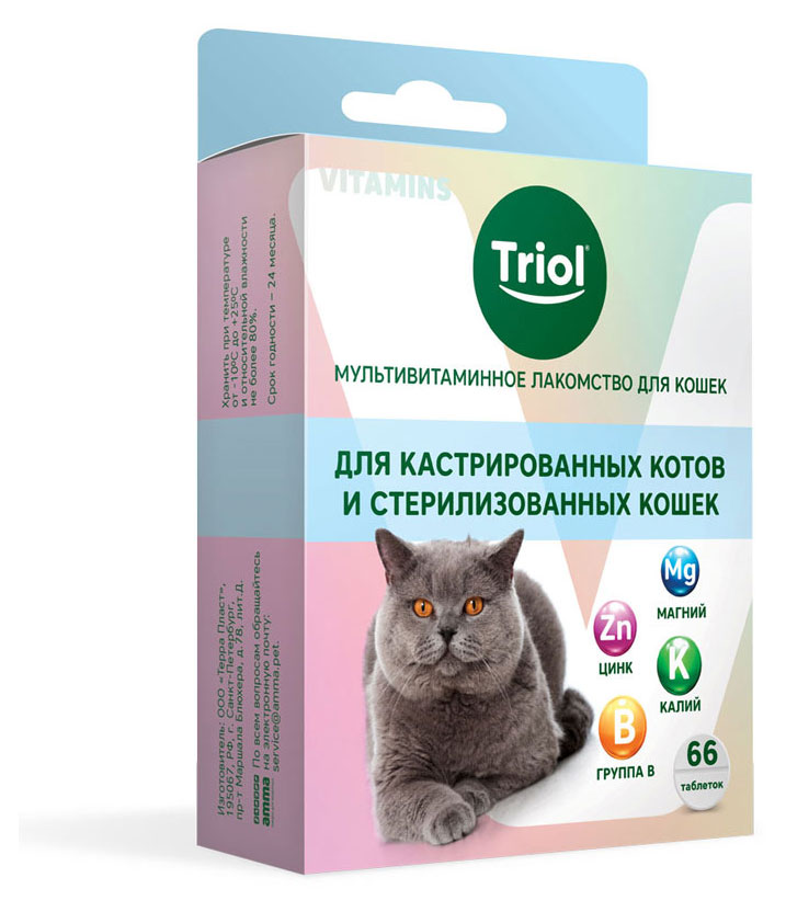 Лакомство для котов кастрированных и стерилизованных кошек Triol мультивитаминное, 33 г