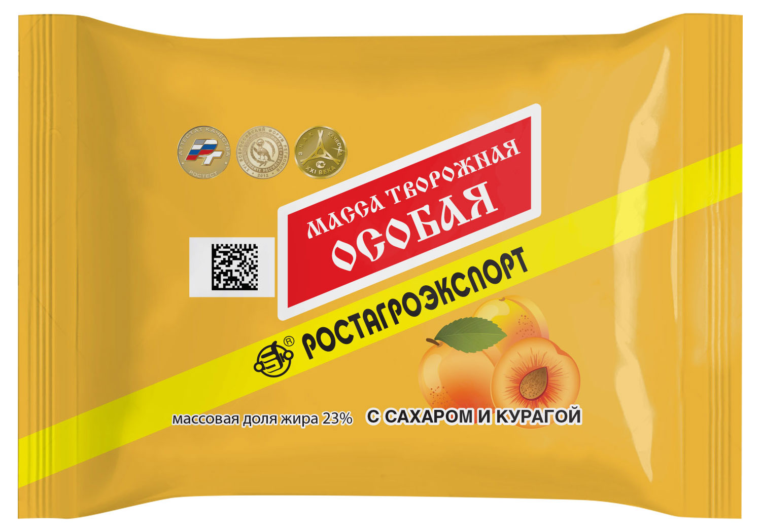 Масса творожная «РостАгроЭкспорт» Особая с сахаром и курагой брикет 23% БЗМЖ, 180 г