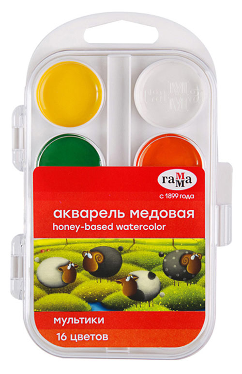 Акварель «Гамма» Мультики медовая без кисти, 16 цветов
