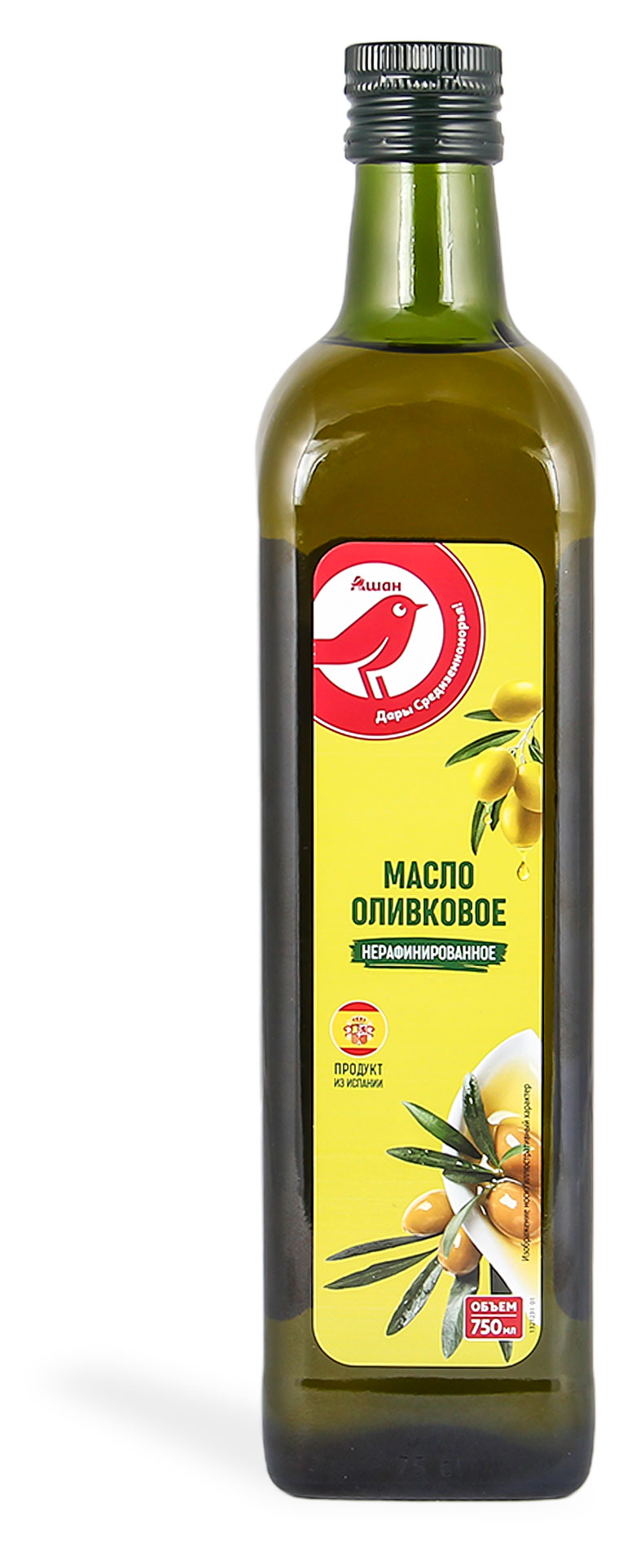 Масло оливковое АШАН Красная птица Extra Virgin Испания, 0,75 л