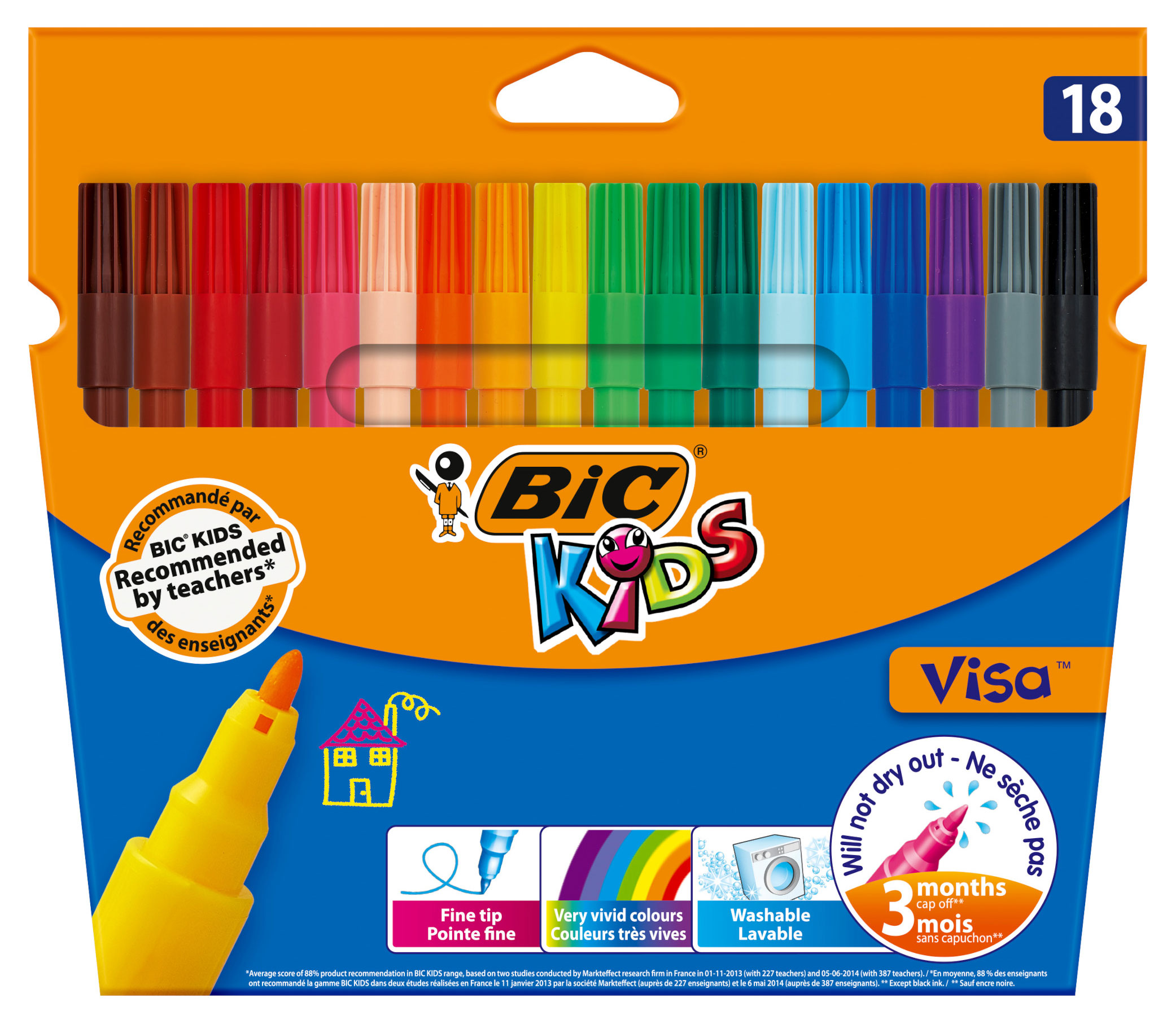 Фломастеры цветные BIC Kids Visa, 18 шт