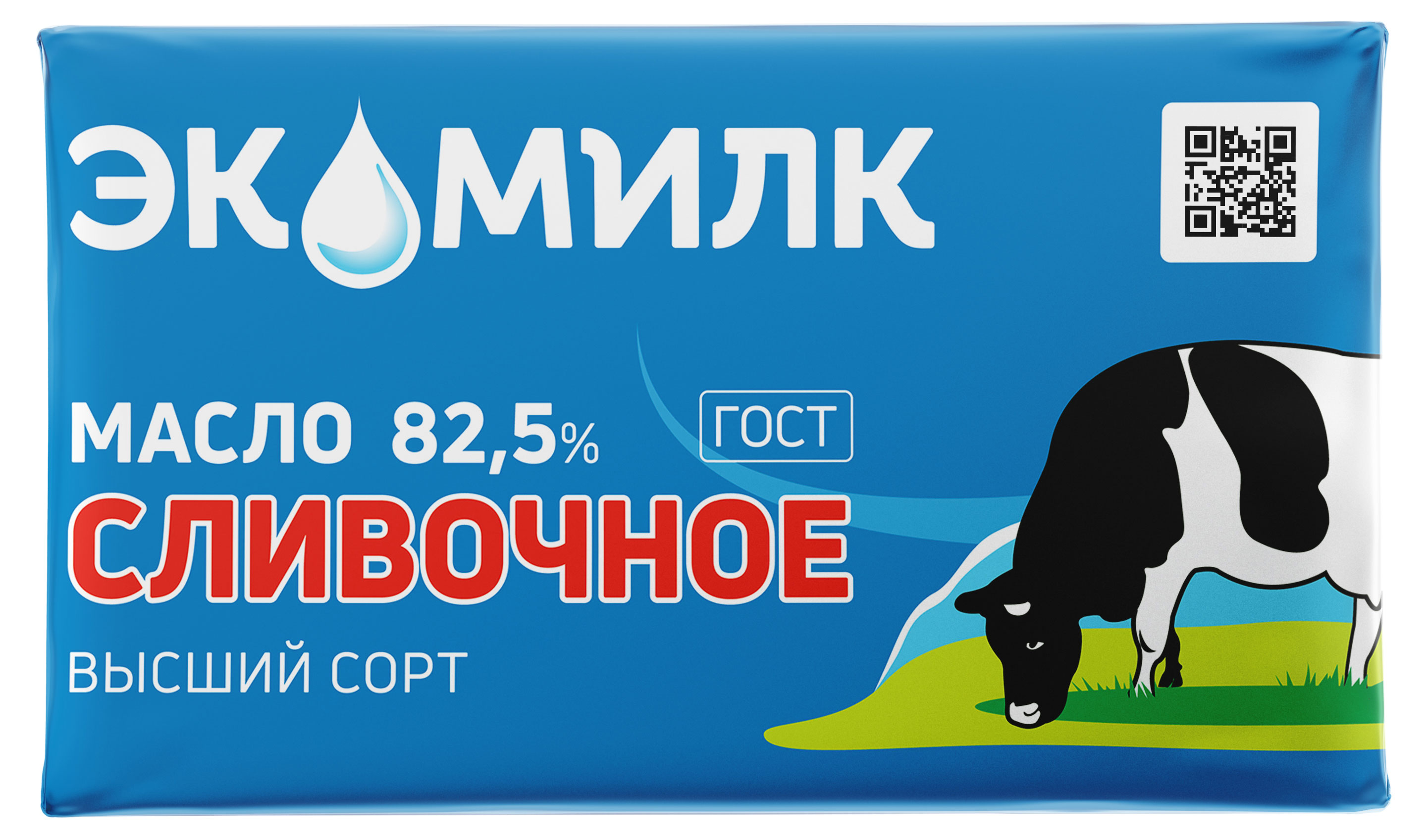 Масло сладкосливочное «Экомилк» традиционное несоленое 82,5% ГОСТ БЗМЖ, 330 г