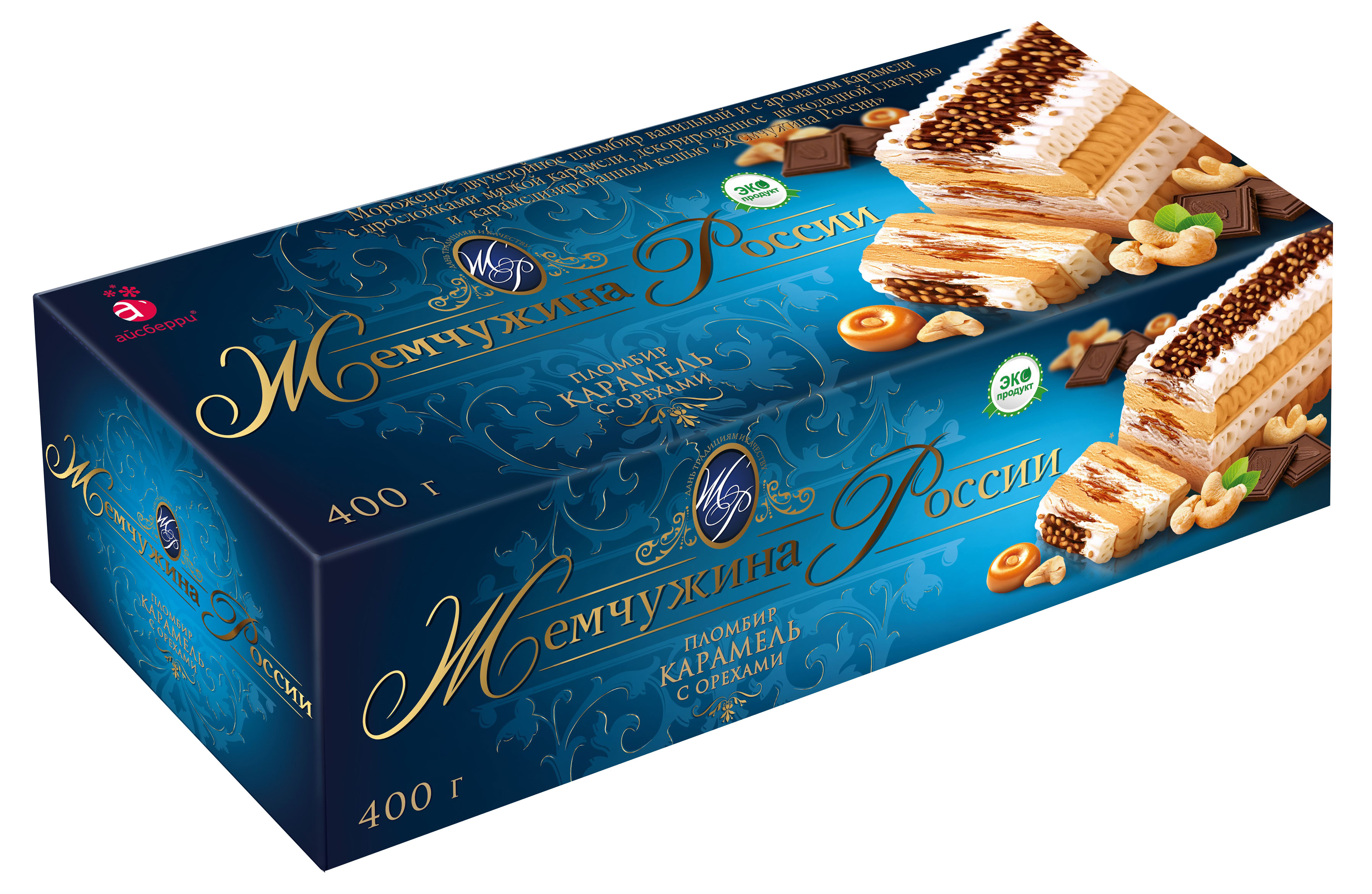 Торт-мороженое рулет молочный «Жемчужина России» Пломбир карамель с орехами, 400 г