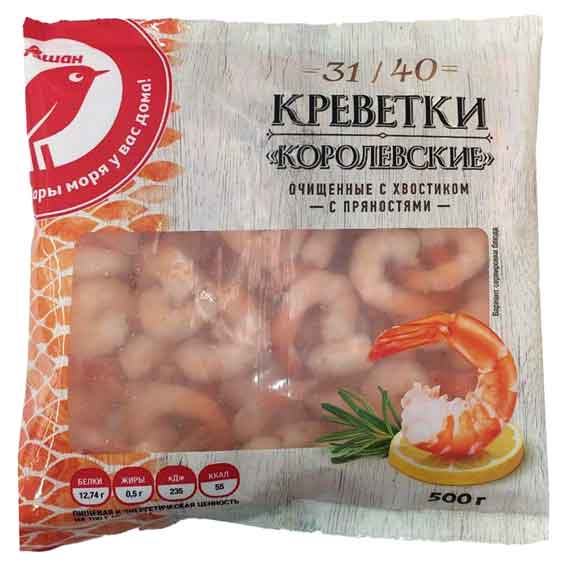 Креветки АШАН Красная птица Королевские 31/40, 500 г