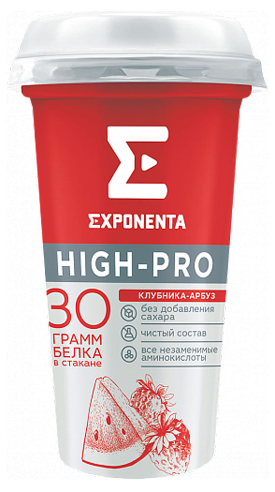 Напиток кисломолочный Exponenta High-pro клубника-арбуз без добавления сахара 0% БЗМЖ, 250 мл