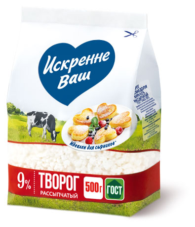 Творог рассыпчатый «Искренне Ваш» 9% БЗМЖ, 500 г