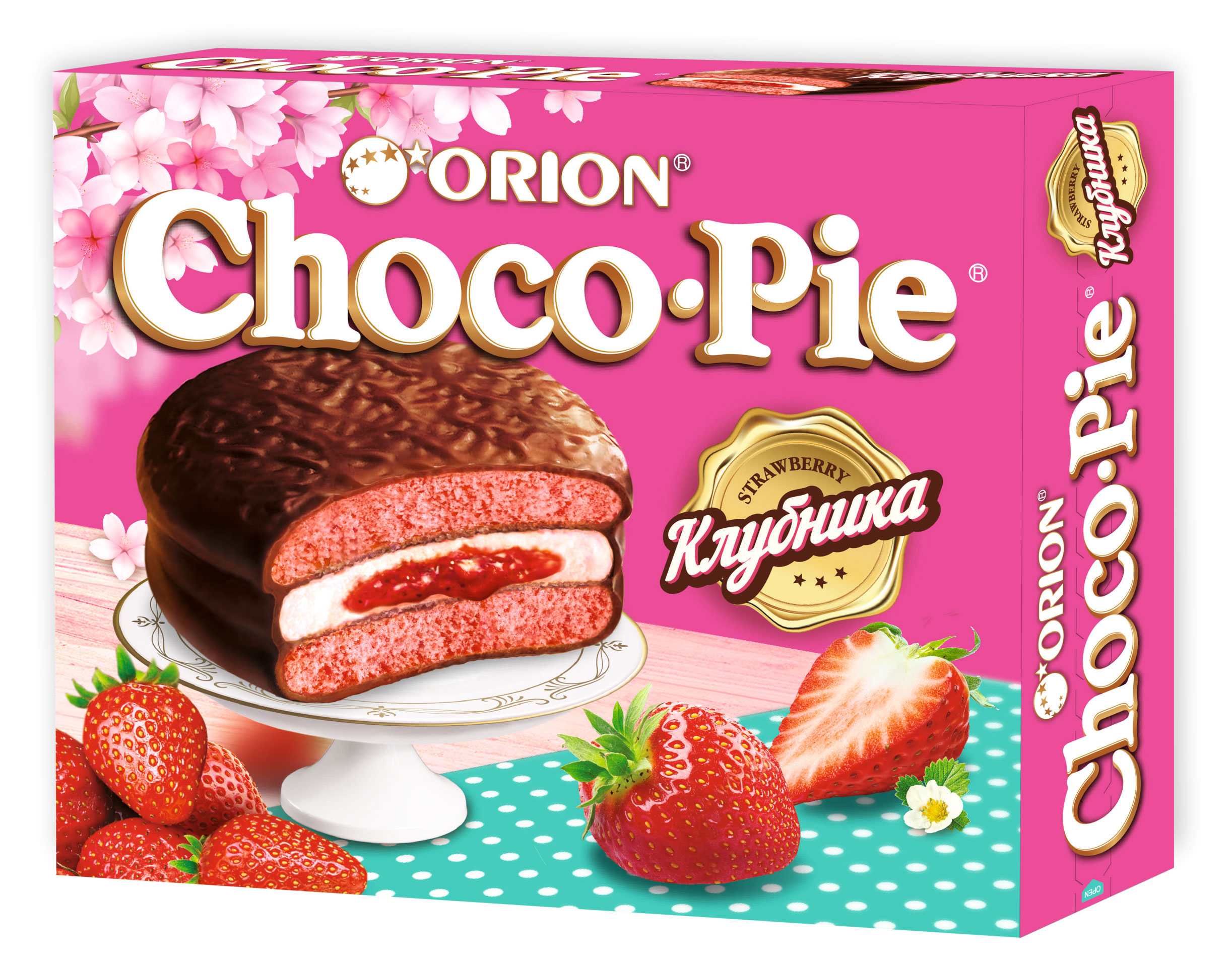 Печенье бисквитное Orion Choco-Pie Strawberry с клубникой, 360 г