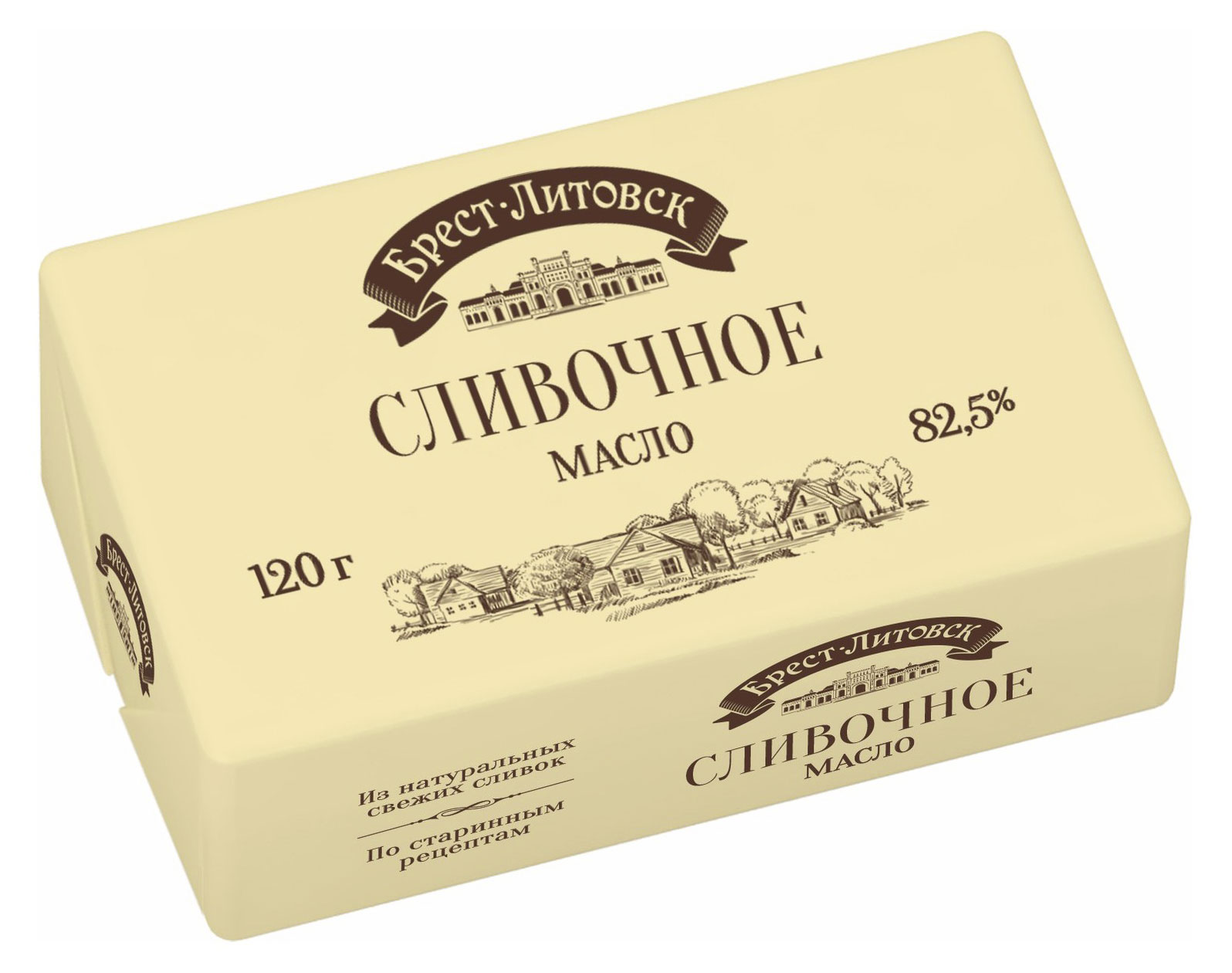 Масло сладкосливочное «Брест-Литовск» несоленое из натуральных сливок 82,5% БЗМЖ, 120 г