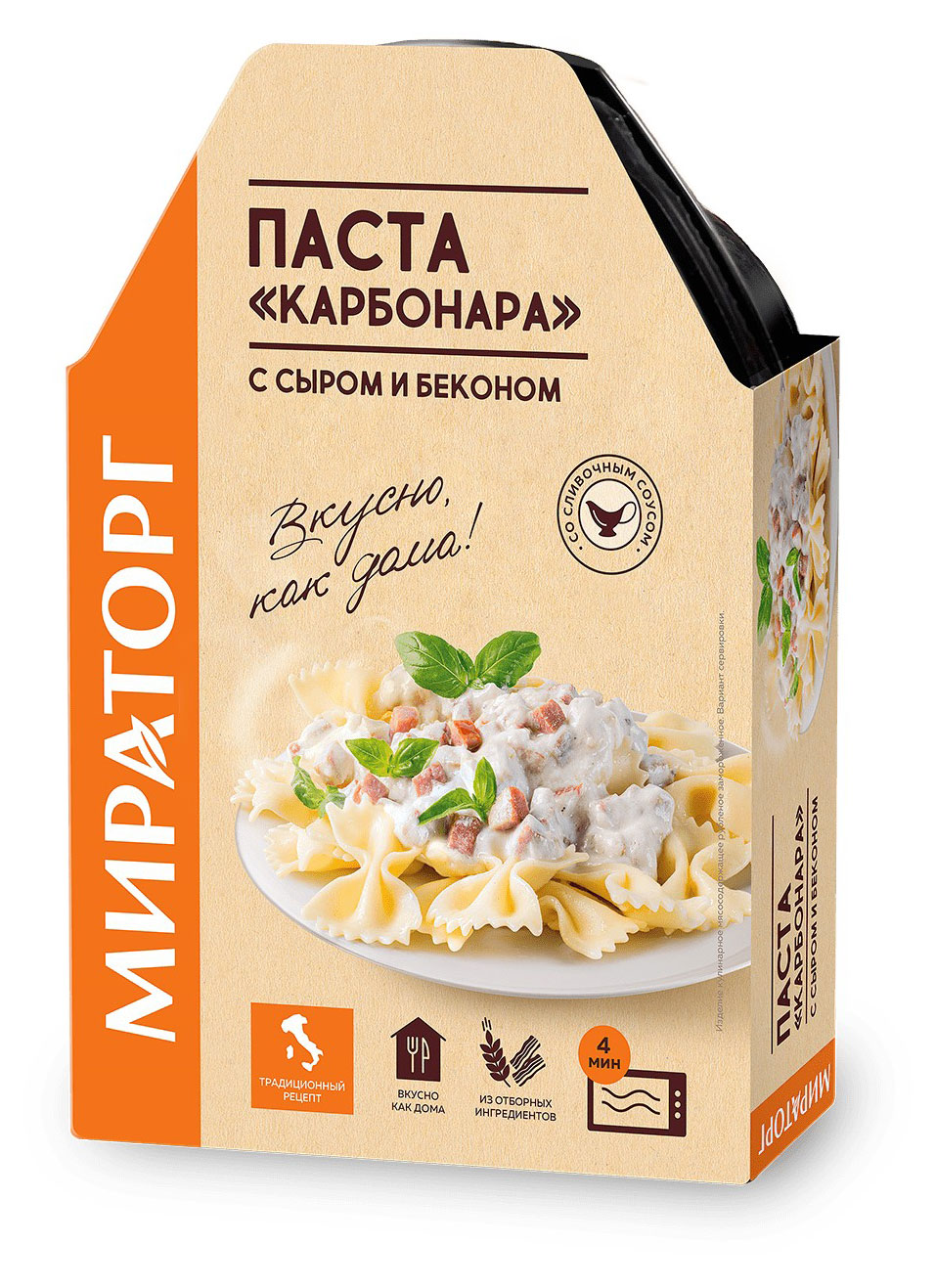 Паста «Мираторг» Карбонара с сыром и беконом замороженная, 260 г