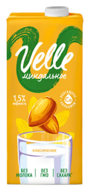 Напиток на растительной основе Velle Миндальное классическое без сахара 1,5%, 1 л