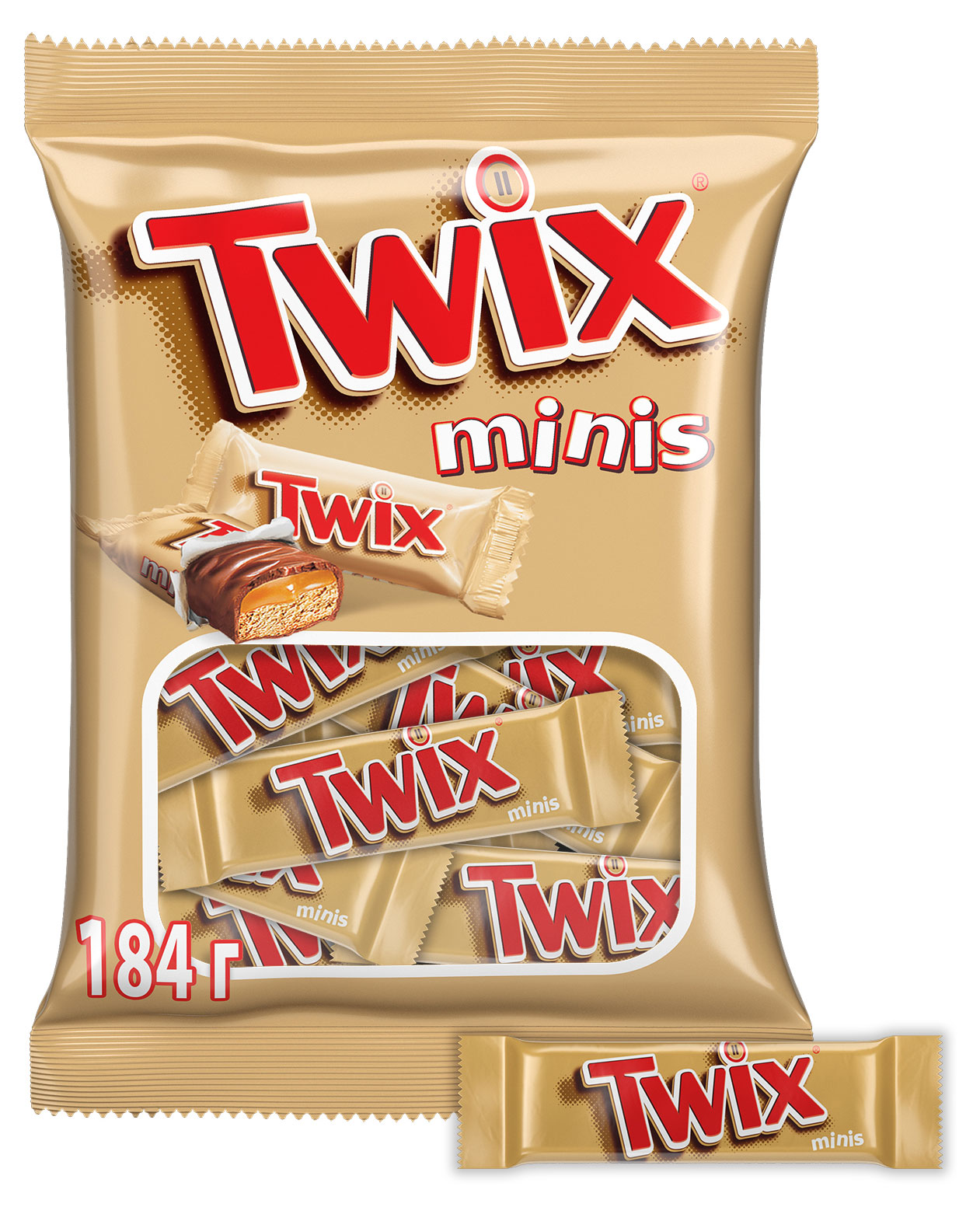 Конфеты шоколадные TWIX minis с карамелью и печеньем, 184 г