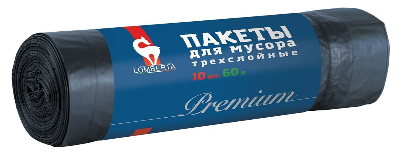 Пакеты для мусора Lomberta 3х слойные 60 л, 10 шт 