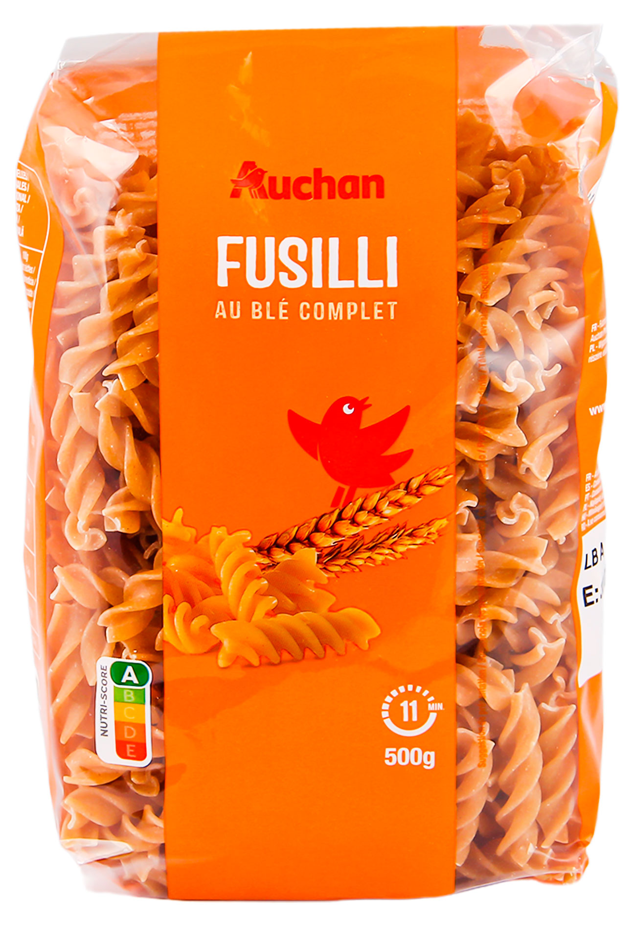 Макаронные изделия АШАН Красная птица Спиральки цельнозерновые Италия, 500 г