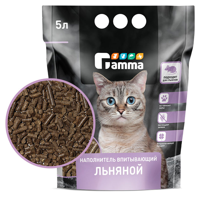 Наполнитель для кошачьего туалета GAMMA впитывающий льняной, 5 л