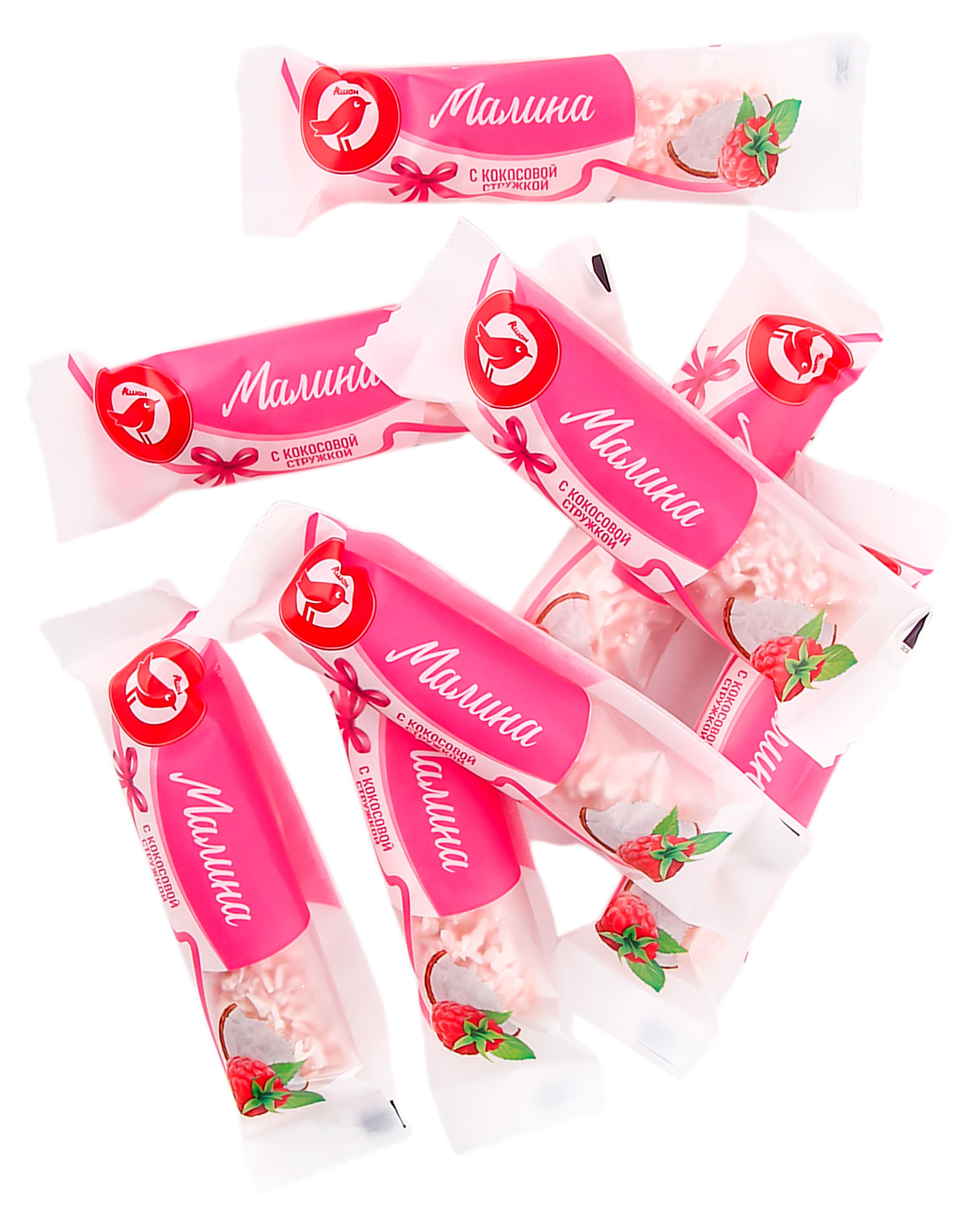 Конфеты АШАН Красная птица в глазури с малиновой начинкой, вес