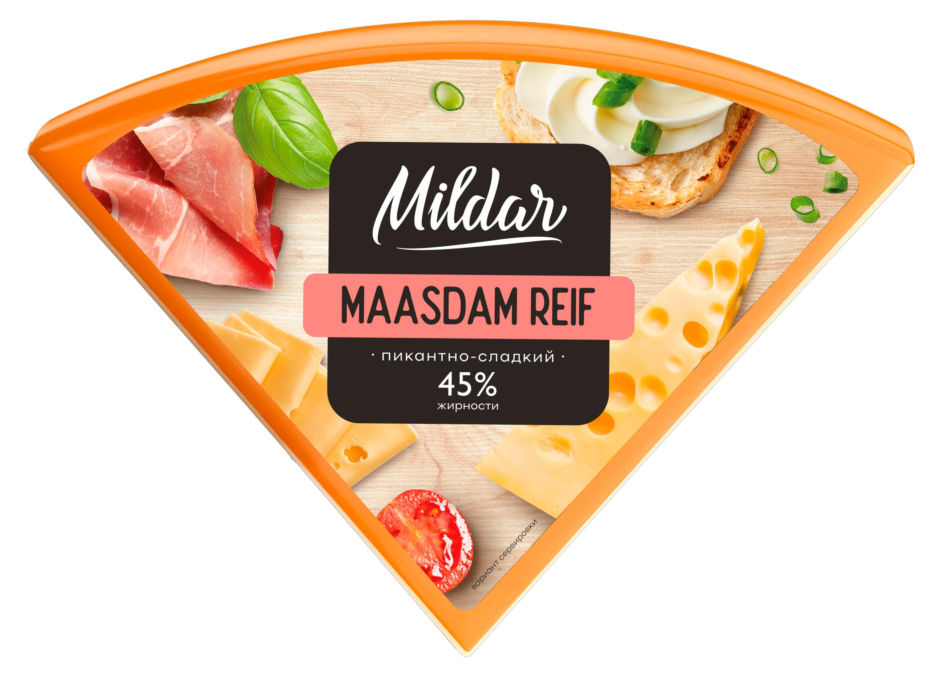Сыр полутвердый Маасдам Mildar 45% БЗМЖ ~ 900 г
