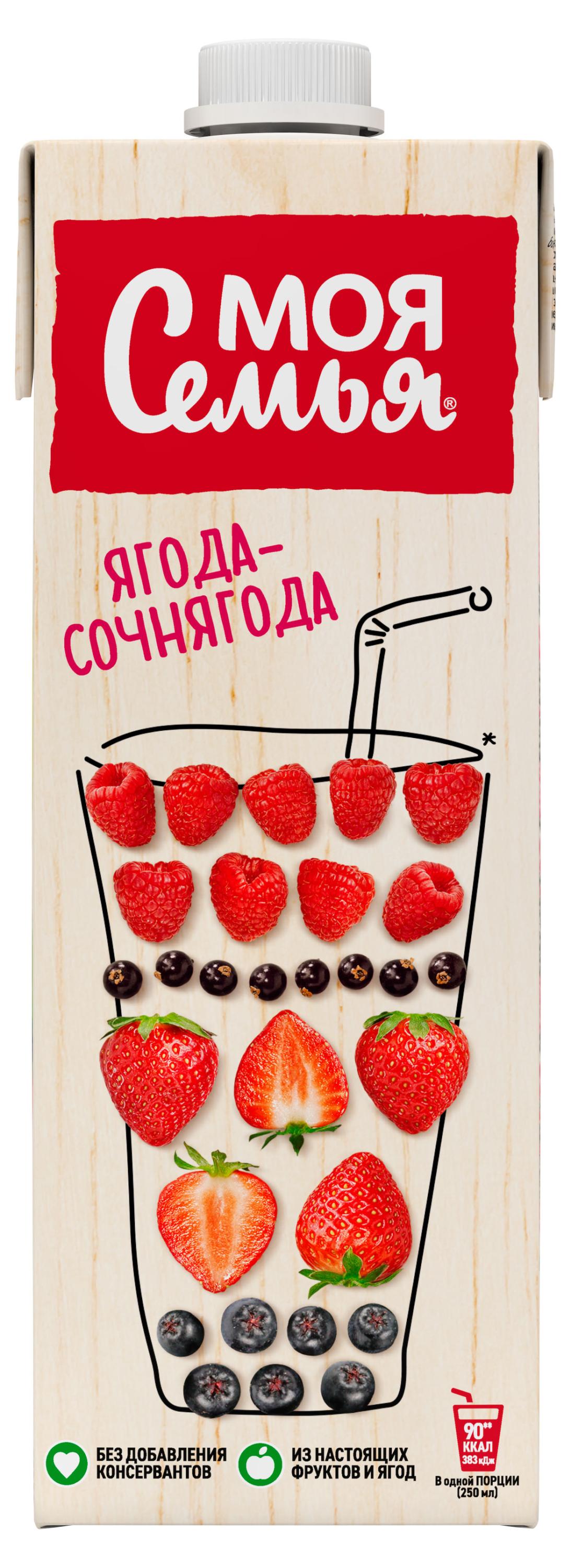 Напиток сокосодержащий «Моя семья» Ягода-Сочнягода фруктово-ягодный, 950 мл