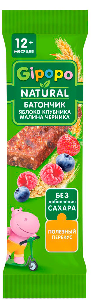 Батончик злаково-фруктовый детский Gipopo яблоко клубника малина черника с 12 мес., 20 г