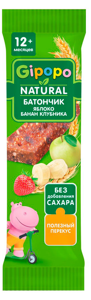 Батончик злаково-фруктовый детский Gipopo яблоко банан клубника с 12 мес., 20 г