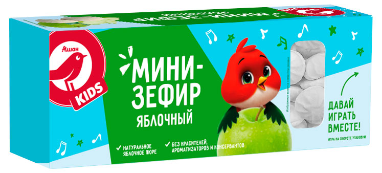 Мини-зефир АШАН Красная птица Kids яблочный, 150 г