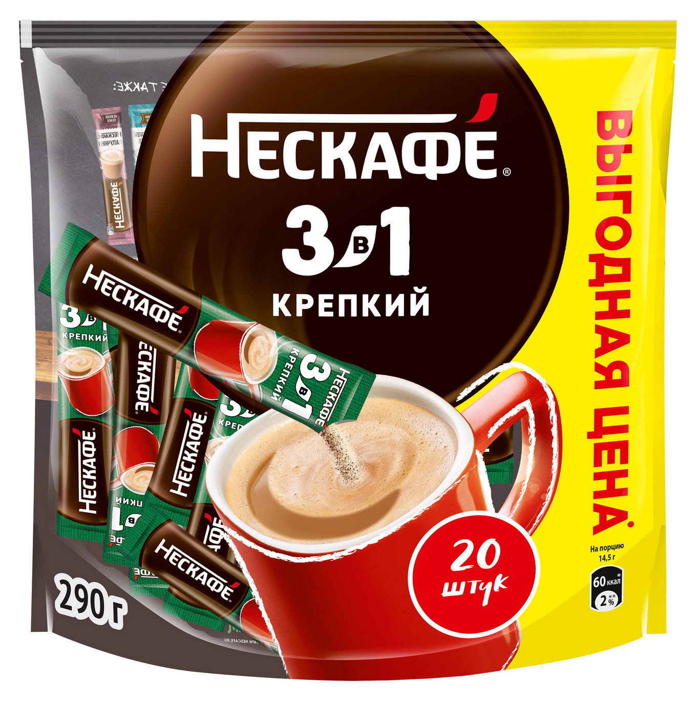 Кофейный напиток «Нескафé» растворимый 3в1 Крепкий, 20 x14,5 г