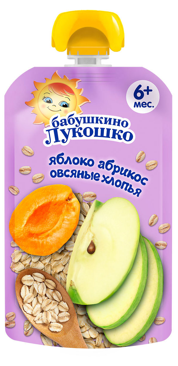 Пюре «Бабушкино Лукошко» яблоко абрикос овсяные хлопья с 6 мес., 125 г