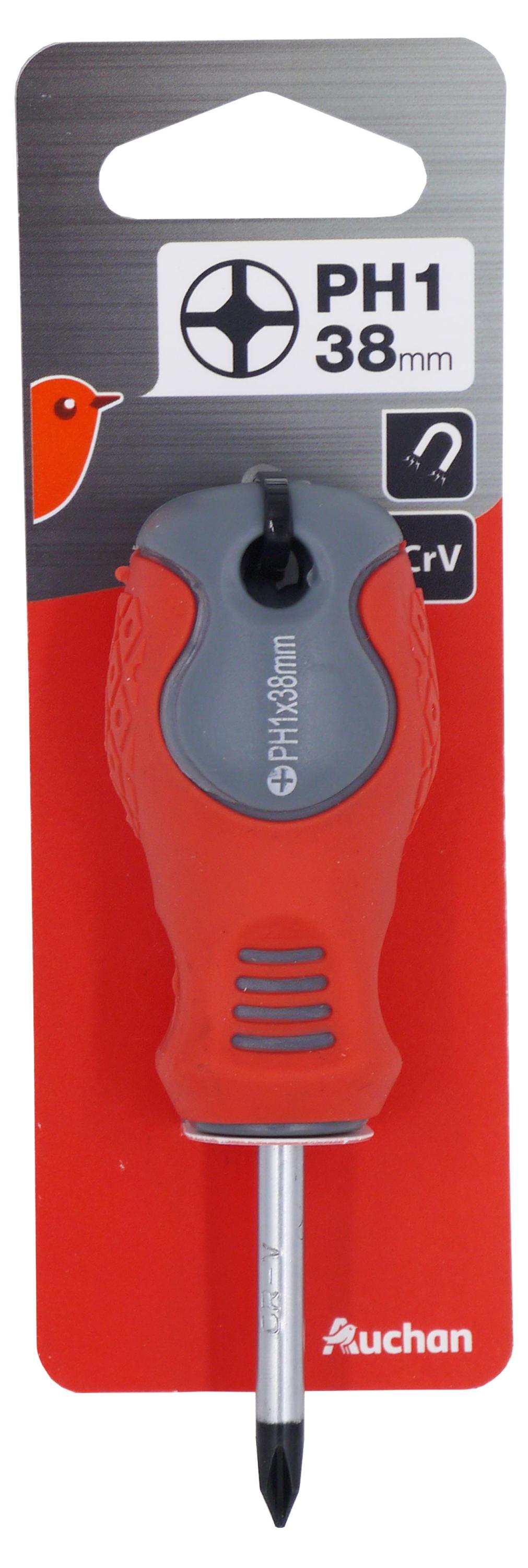 Отвертка крестообразная короткая АШАН Красная птица, PH1x38 мм