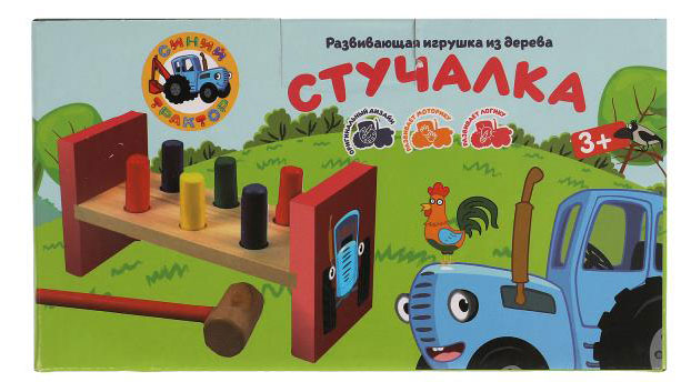 Игрушка из дерева «Буратино» развивающая Синий трактор Стучалка
