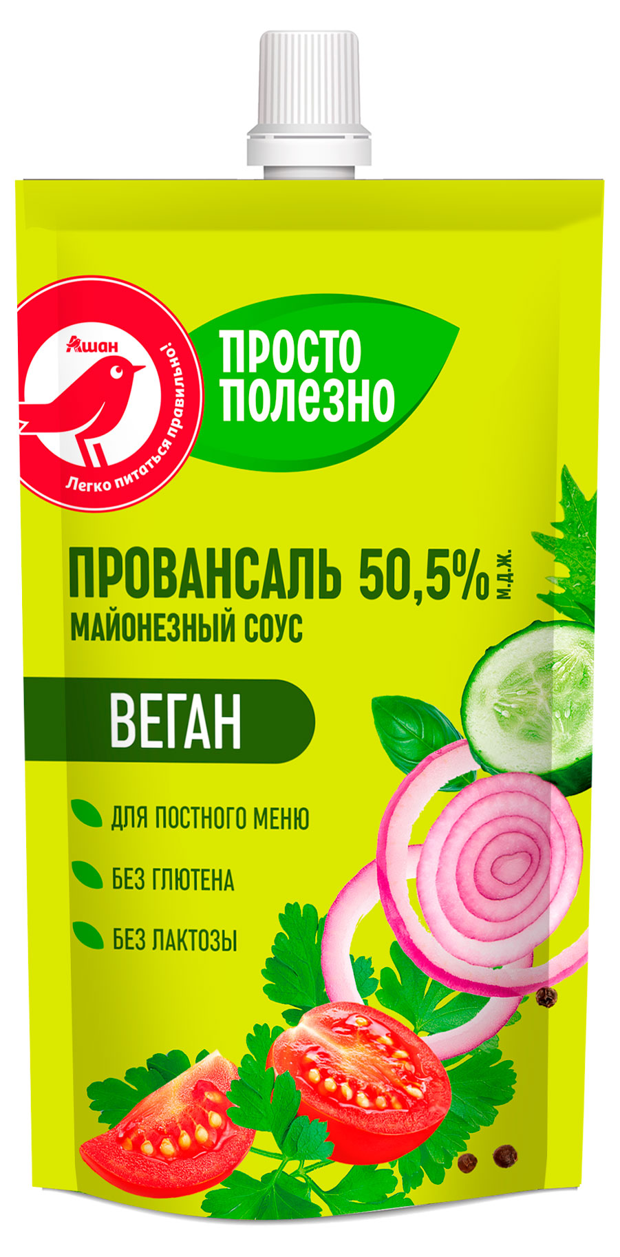 Майонез АШАН Красная птица Vegan постный без глютена и лактозы 50,5%, 200 мл