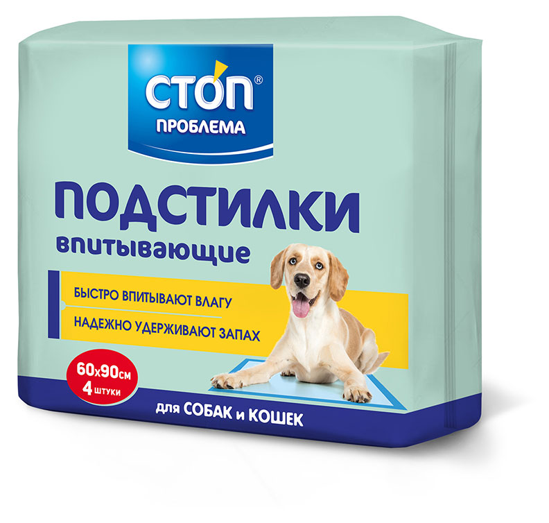 Подстилки для животных «Стоп Проблема» впитывающие 90x60, 4 шт