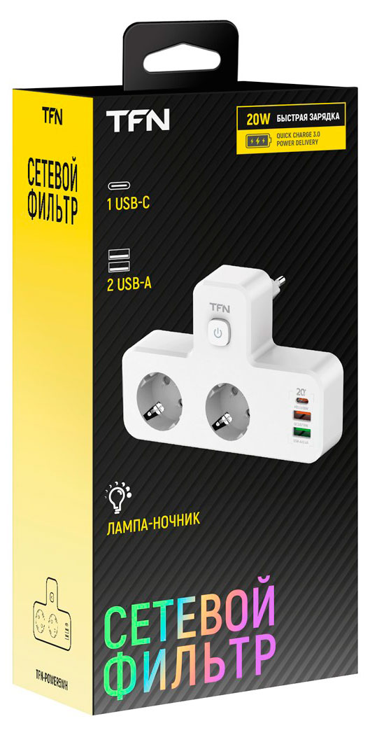 Сетевой фильтр TFN Power 5 White 2 розетки 2xUSB A + Usb-c