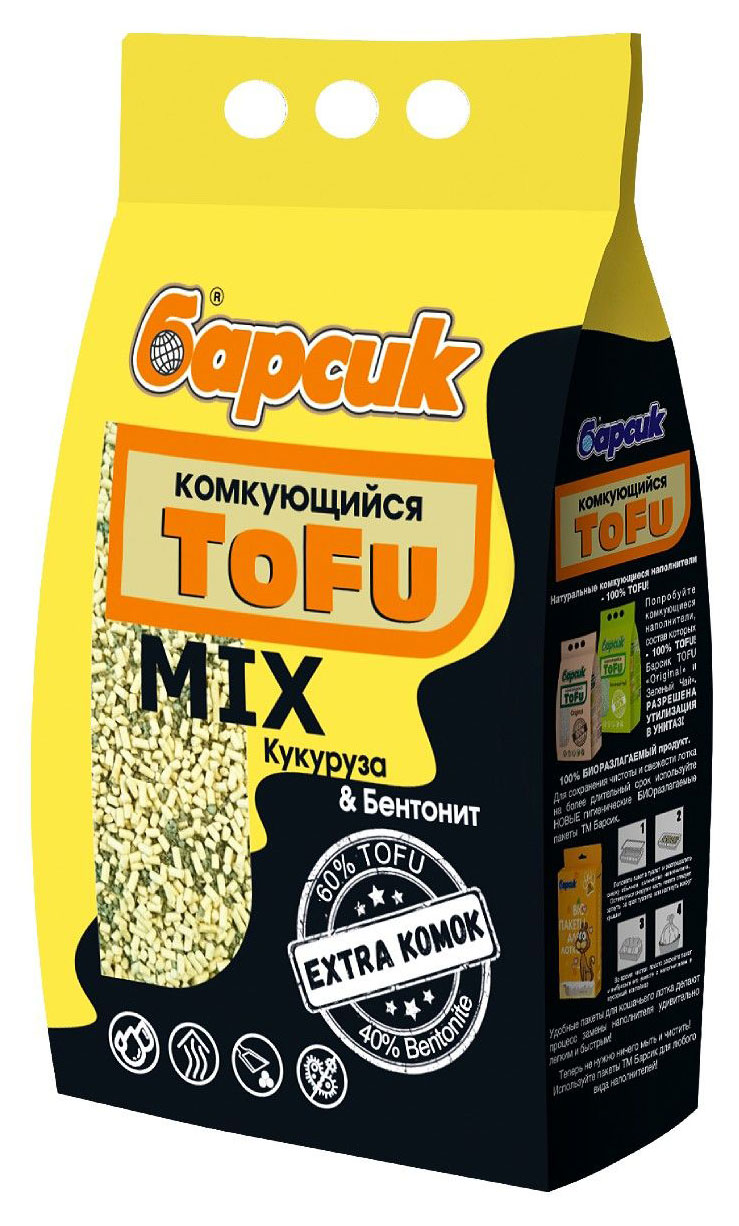 Наполнитель для кошачьего туалета №1 Tofy Кукуруза & Бентонит, 4,54 л