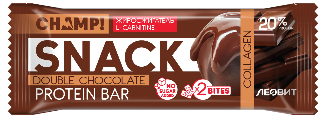 Батончик протеиновый Champ Snack Двойной шоколад без сахара, 40 г