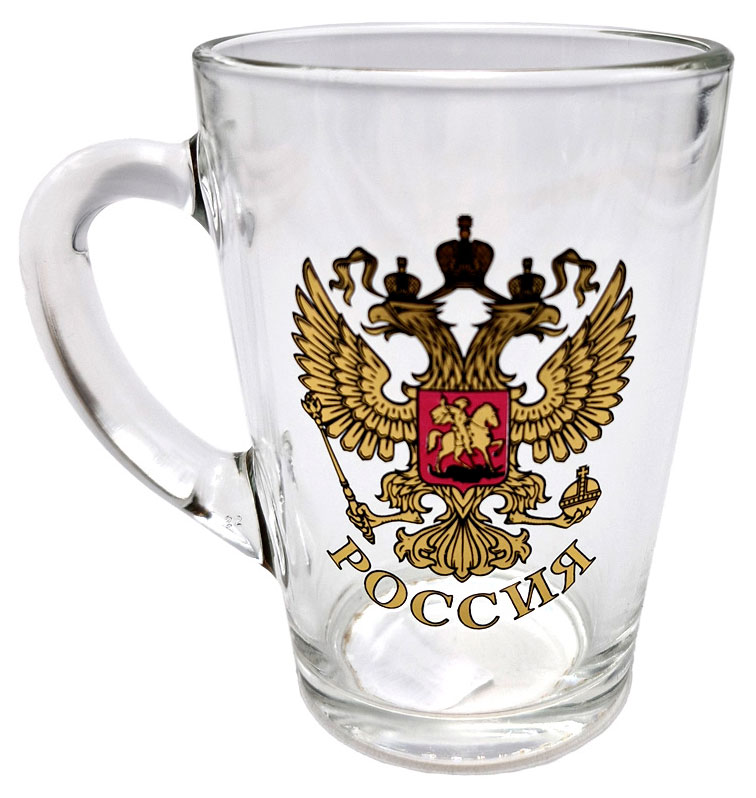Кружка стеклянная Герб России, 300 мл