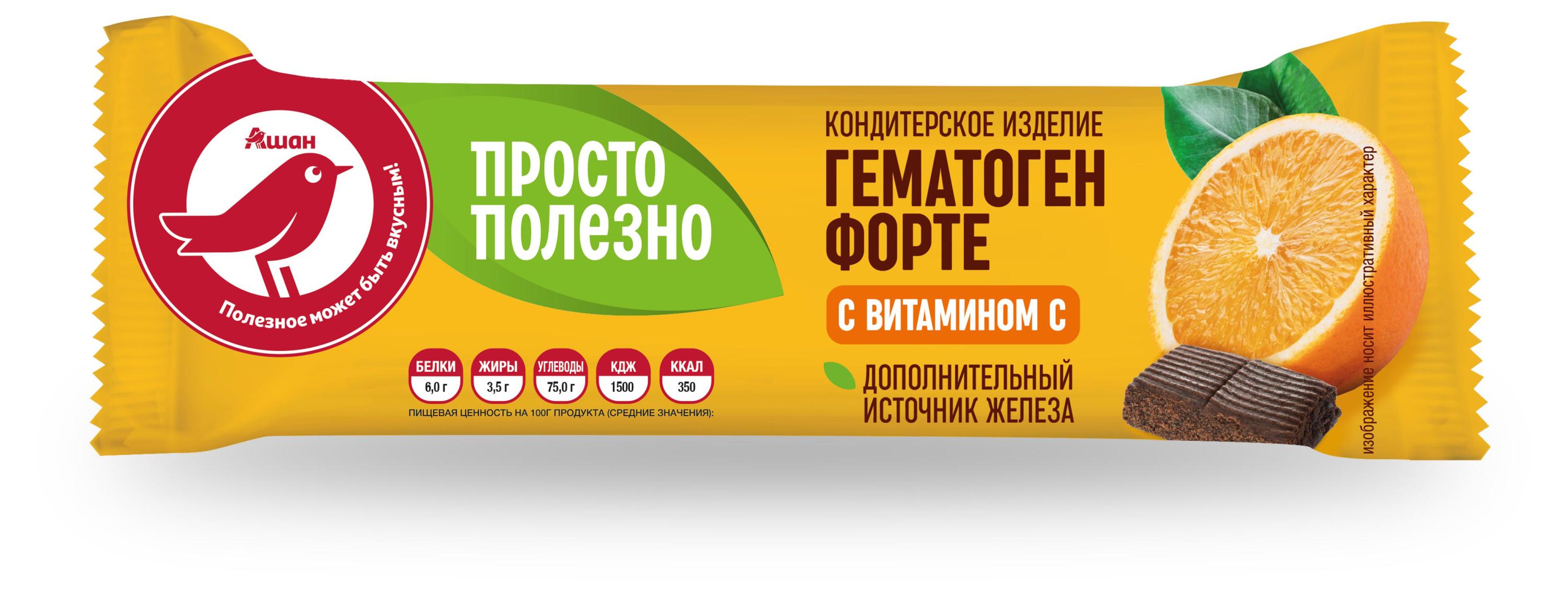 Гематоген АШАН Красная птица с витамином С, 40 г