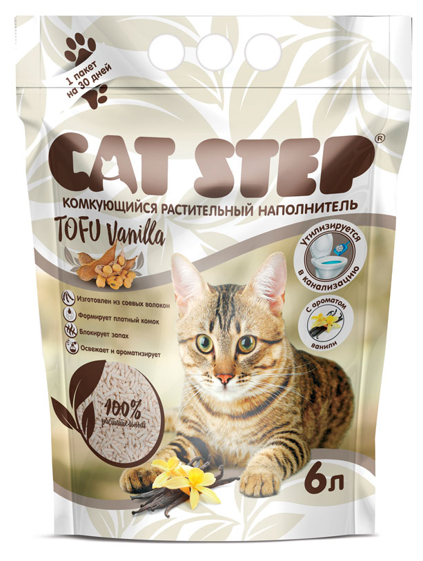 Наполнитель для кошачьего туалета Cat Step Tofu Vanilla комкующийся растительный, 6 л