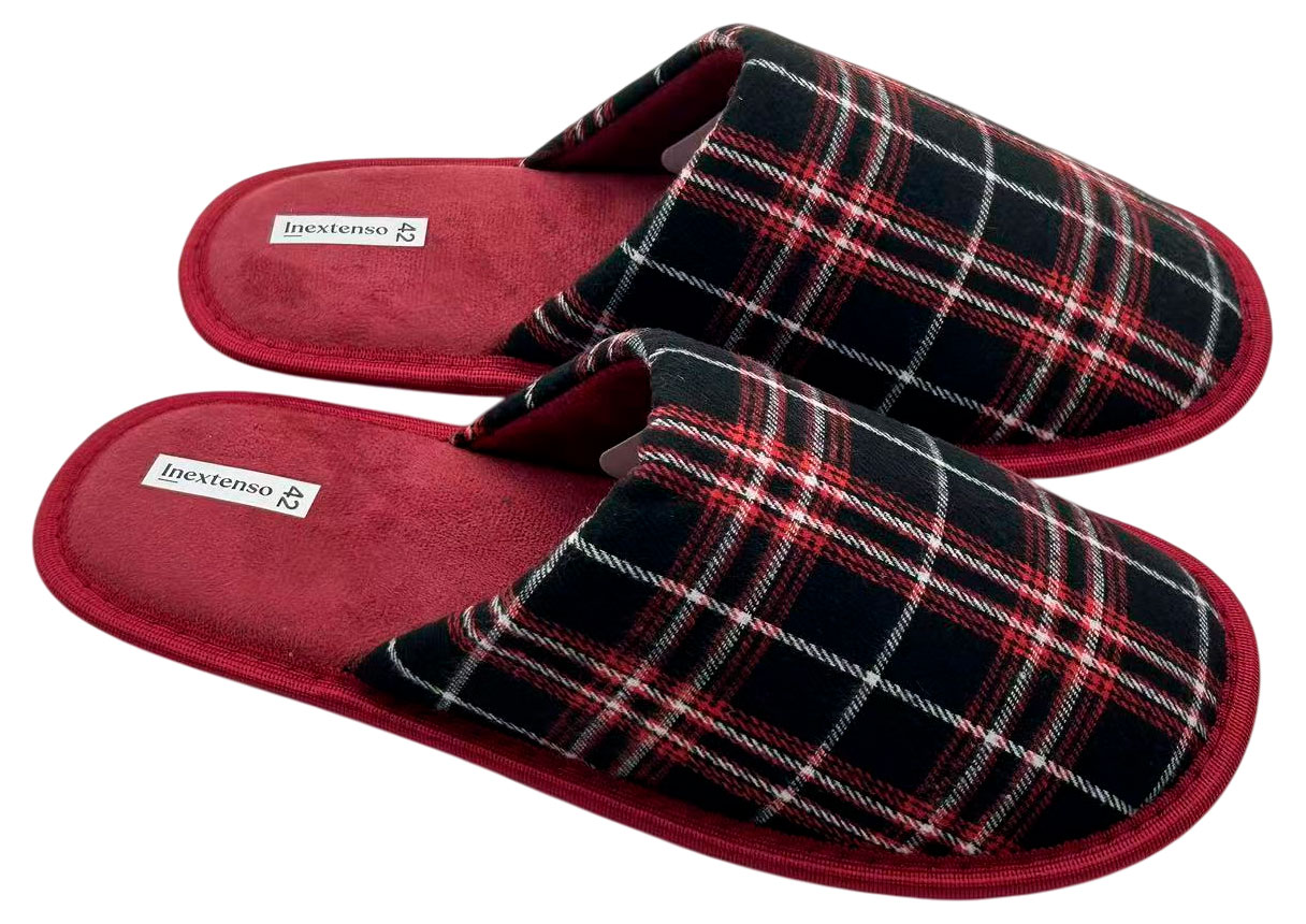 Тапочки мужские InExtenso с закрытым носком в клетку красные