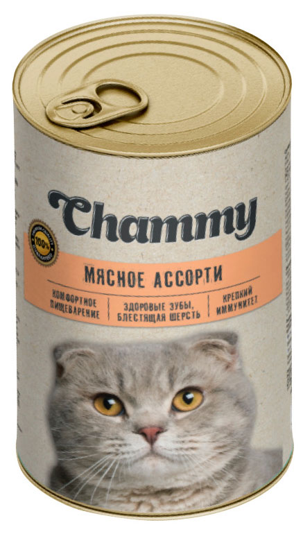 Корм консервированный для кошек Chammy мясное ассорти в соусе, 415 г
