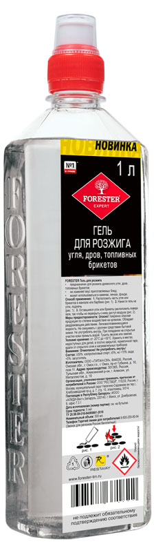 Гель для розжига угля, дров и топливных брикетов FORESTER, 1 л