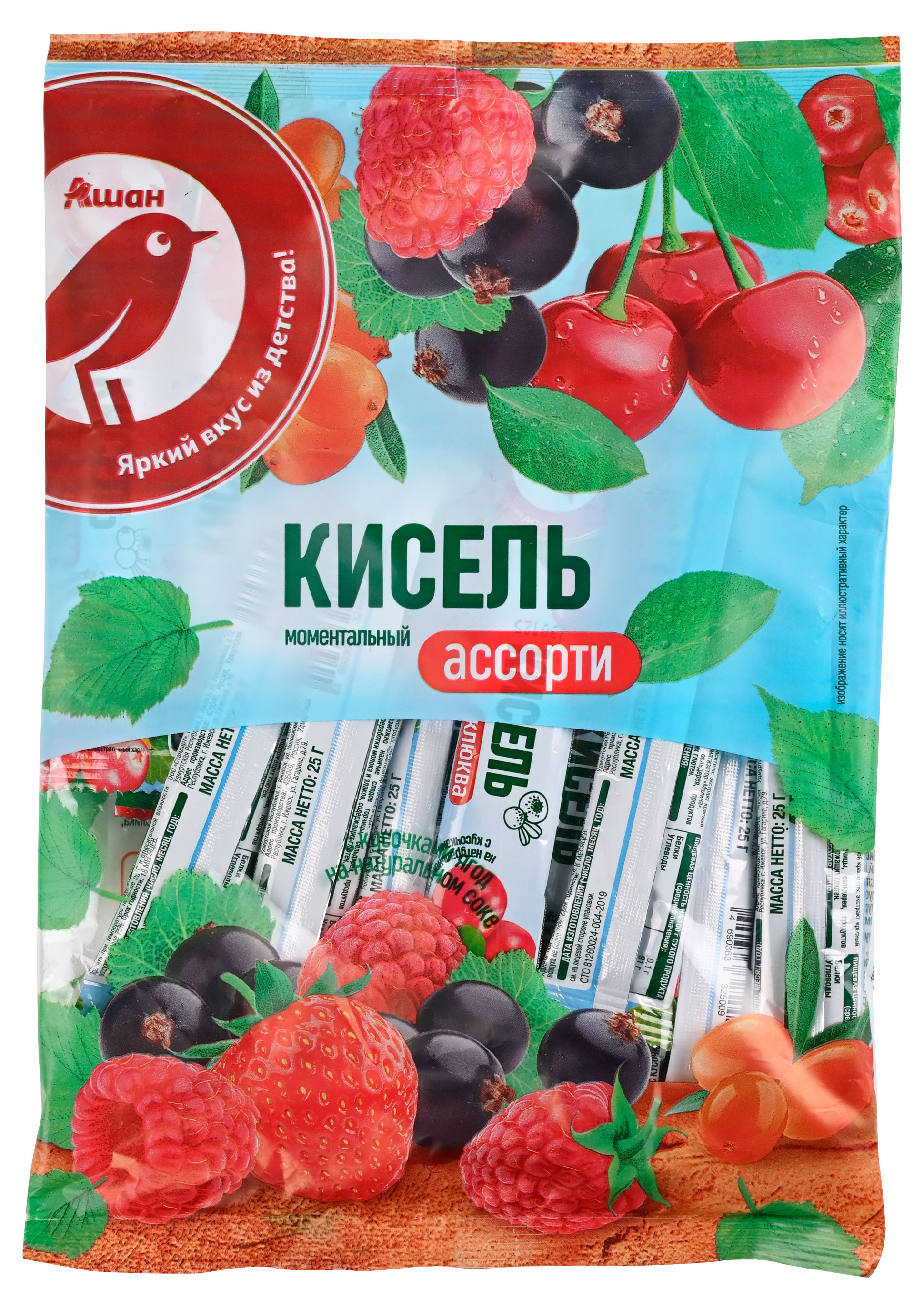 Кисель АШАН Красная птица моментальный Ассорти, 10х25 г