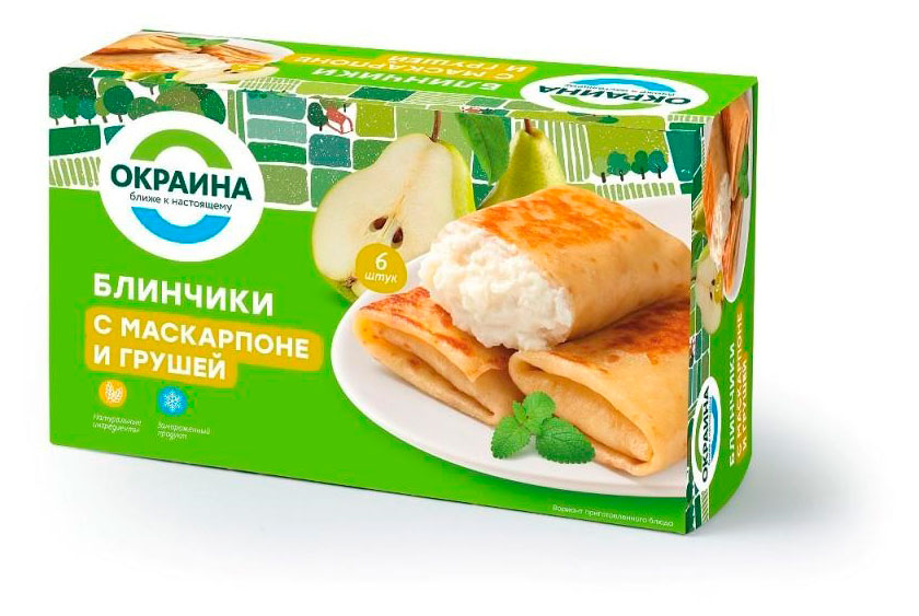 Блинчики сладкие «Окраина» с маскарпоне и грушей замороженные, 450 г