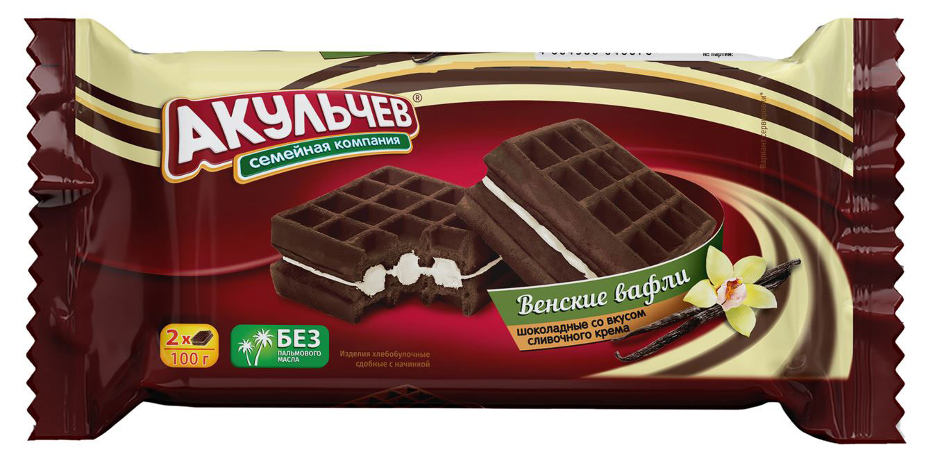 Вафли венские «Акульчев» шоколадные со вкусом сливочного крема, 100 г