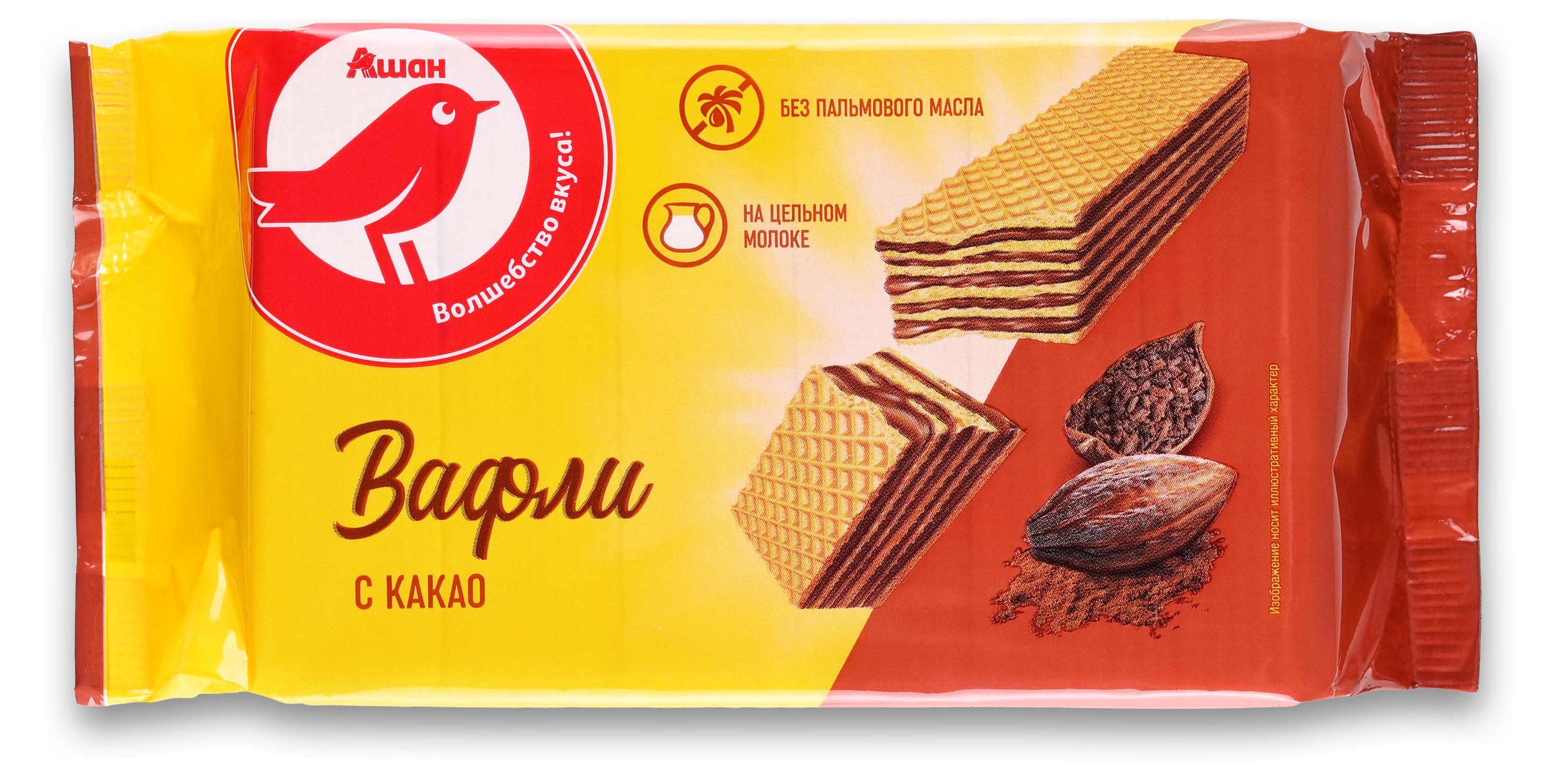 Вафли АШАН Красная птица с какао, 180 г