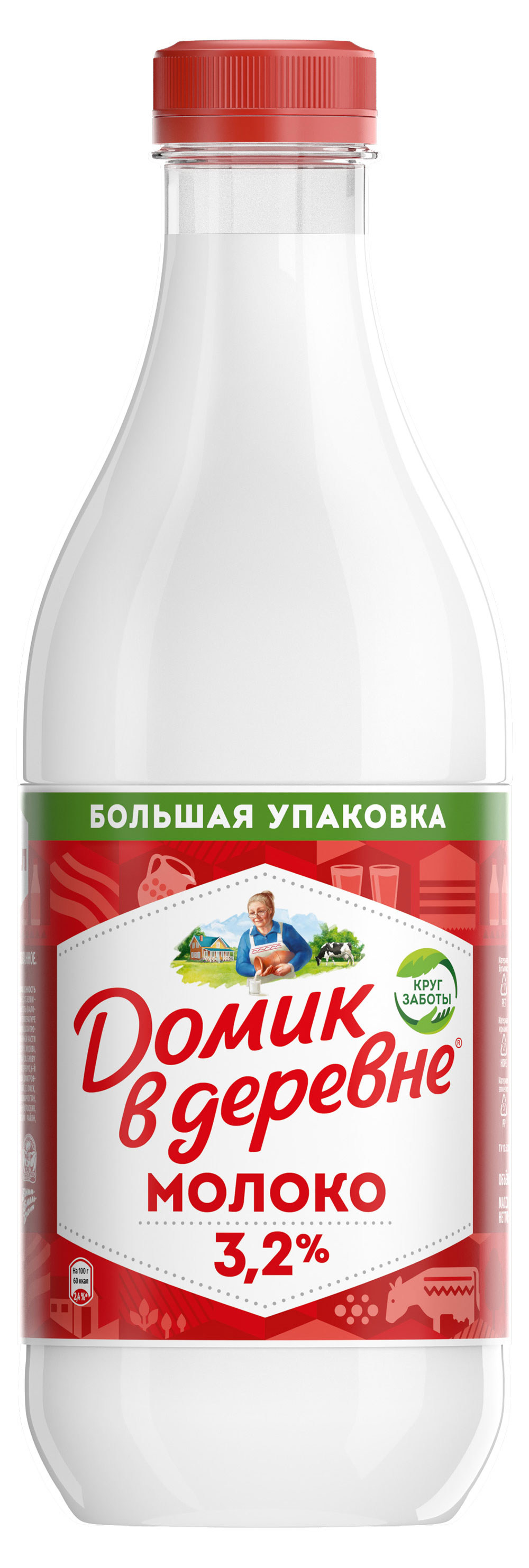 Молоко пастеризованное питьевое «Домик в деревне» нормализованное 3,2% БЗМЖ, 1440 мл
