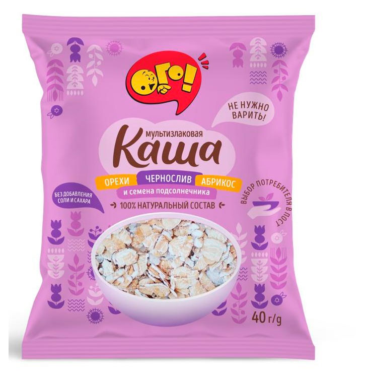 Каша «ОГО!» мульизлаковая орехи чернослив абрикос семена подсолнечника, 40 г