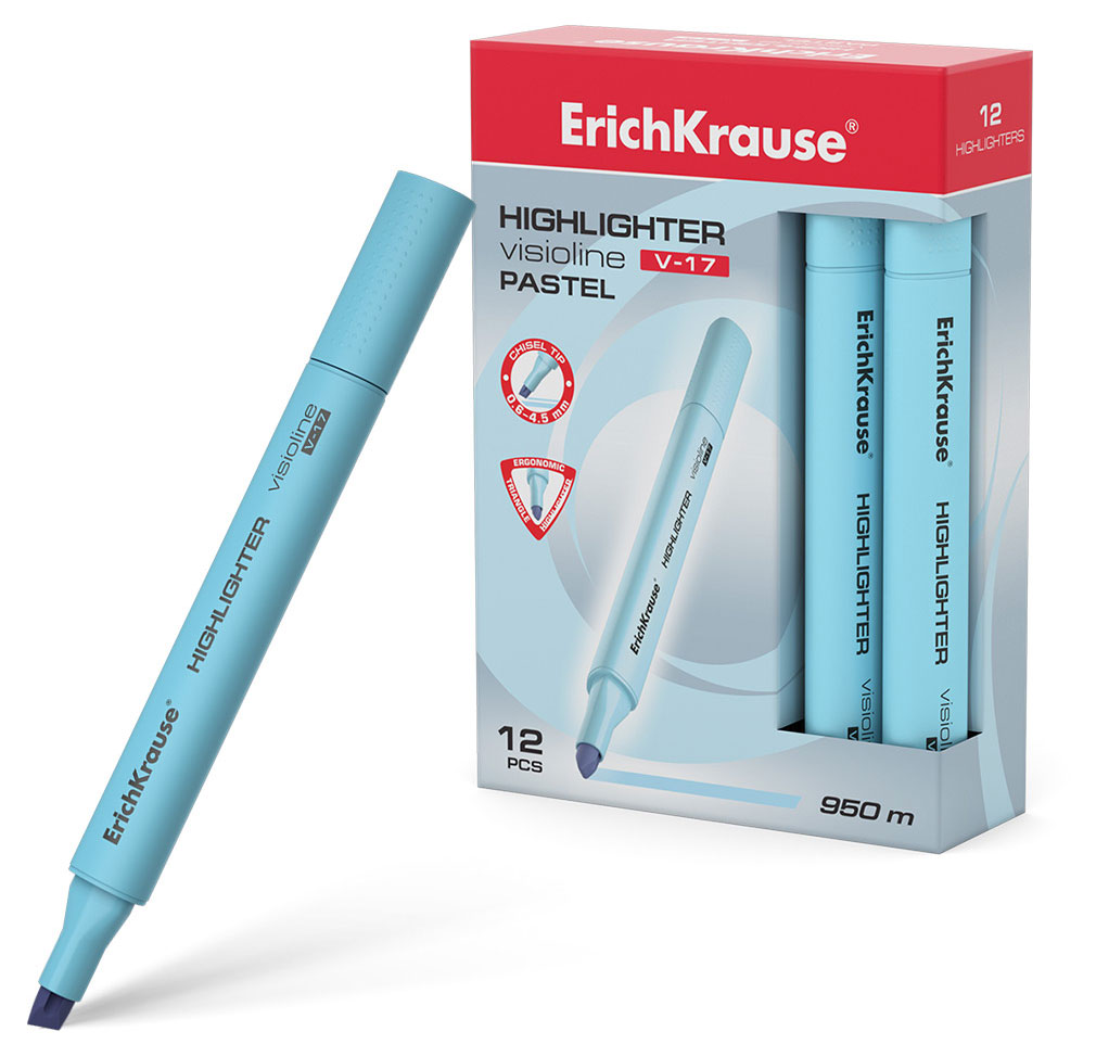 Текстовыделитель ErichKrause Visioline V-17 Pastel голубой, 1 шт