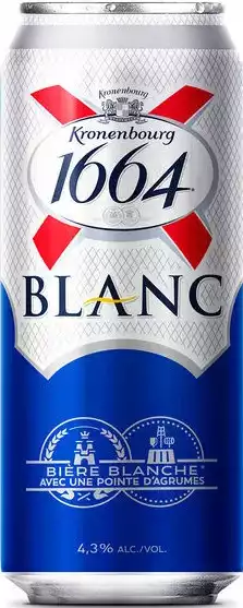 Пивной напиток KRONENBOURG 1664 BLANC СВЕТЛ. НЕФИЛЬТР. ПАСТЕР. Ж/Б 0,45Л