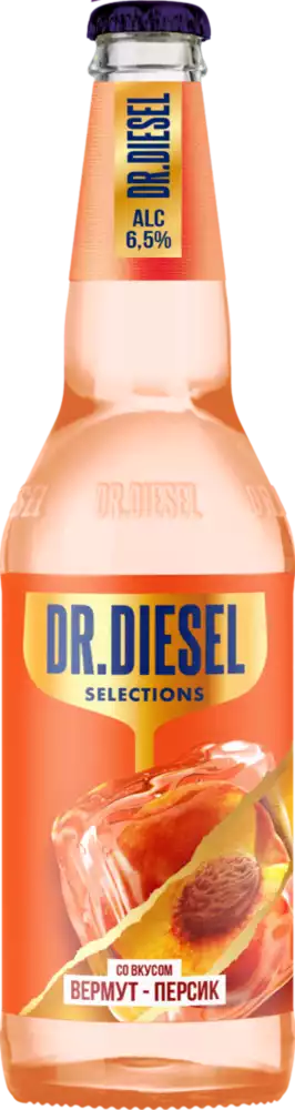 Пивной напиток DR. DIESEL SELECTIONS ПЕРСИК БЕЛЛИНИ СВЕТЛ. НЕФИЛЬТР. ПАСТЕР. СТ/Б 0,45Л