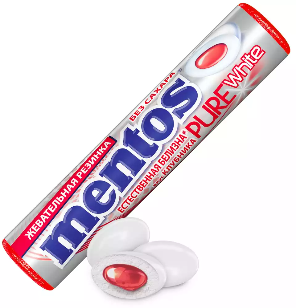 Жевательная резинка MENTOS PURE WHITE НЕЖНАЯ КЛУБНИКА 15,5Г