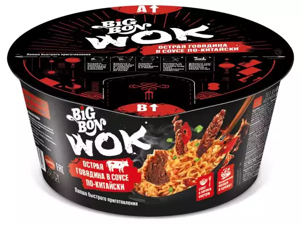 Лапша BIGBON WOK ОСТРАЯ ГОВЯДИНА В СОУСЕ ПО-КИТАЙСКИ ТУ 85Г